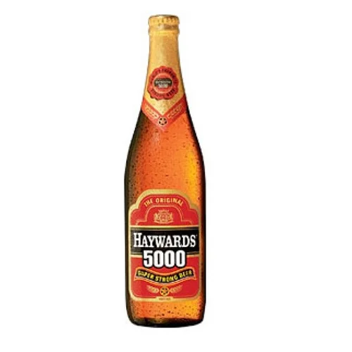 A bottle of Haywards 5000 strong lager.